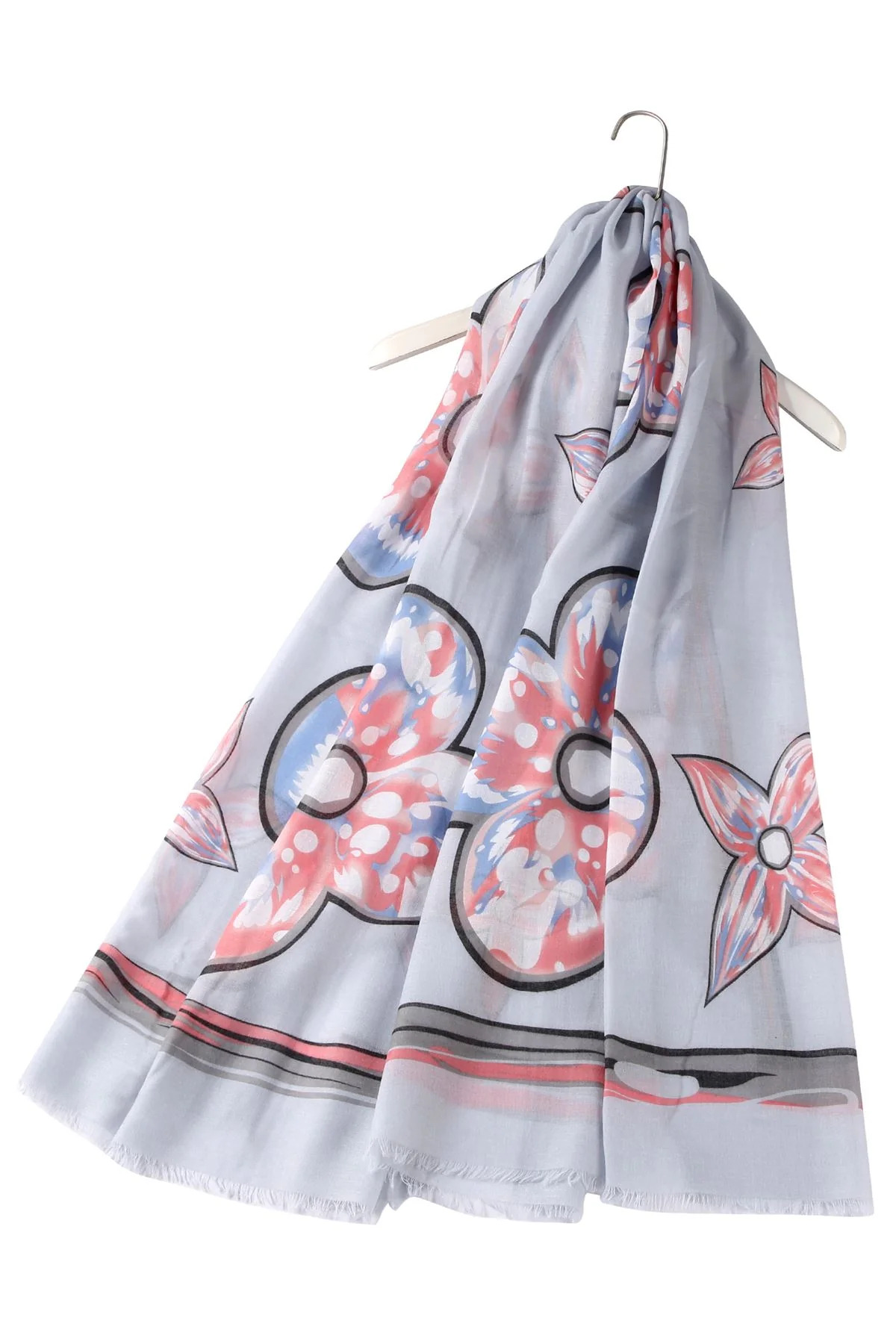 Big Bold Flower Scarf - Grey