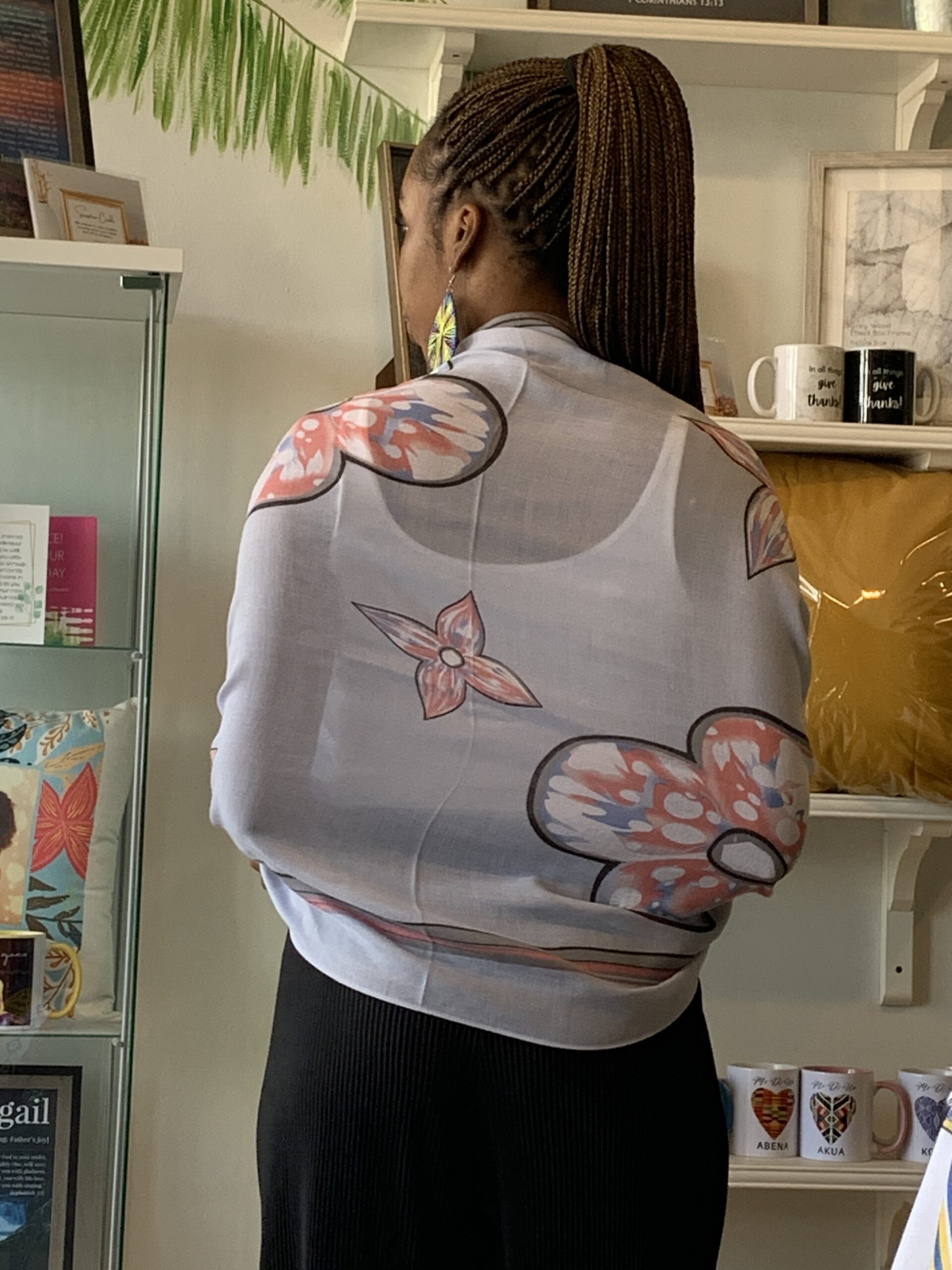Big Bold Flower Scarf - White - Image 2