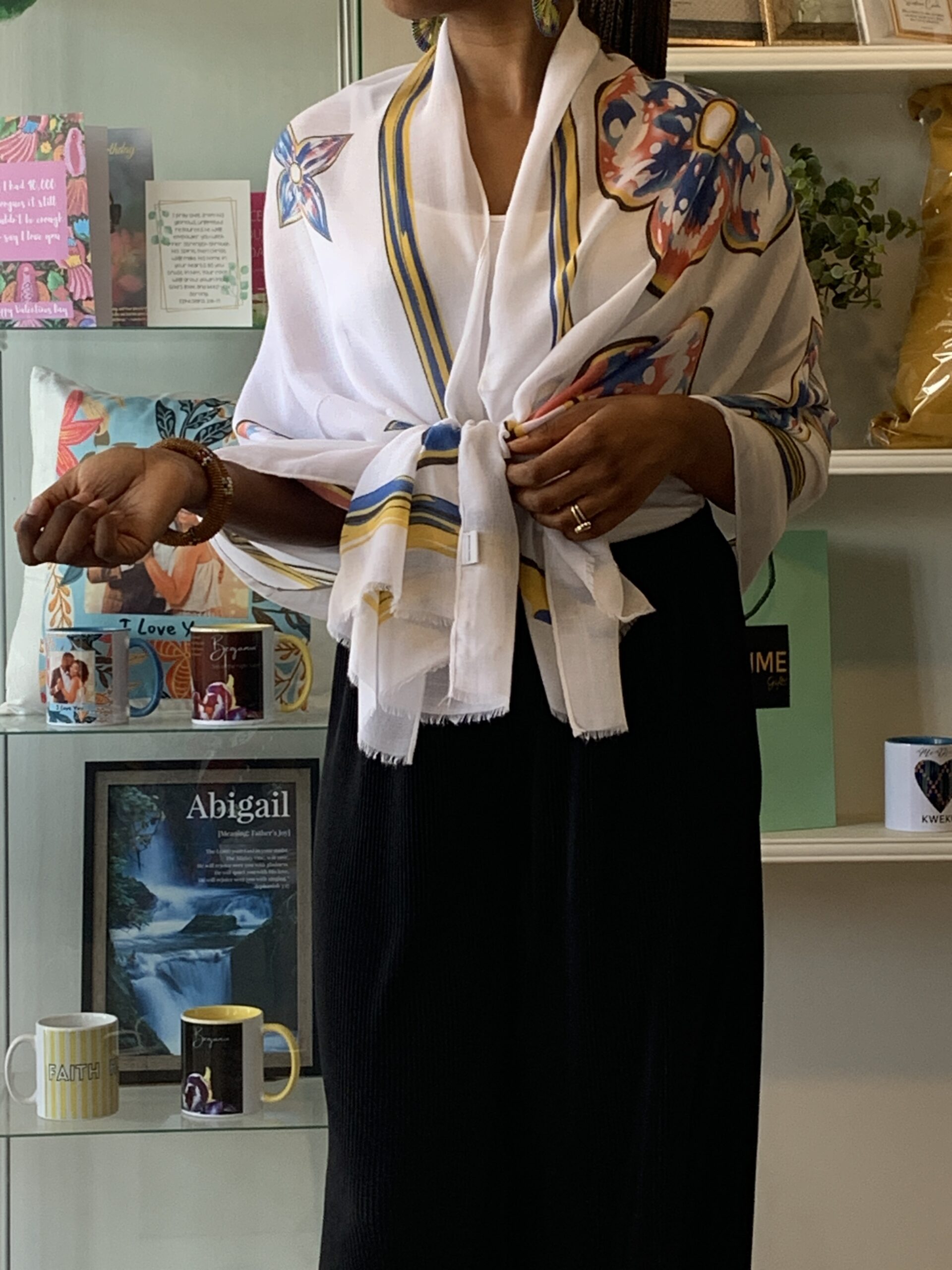 Big Bold Flower Scarf - White - Image 3