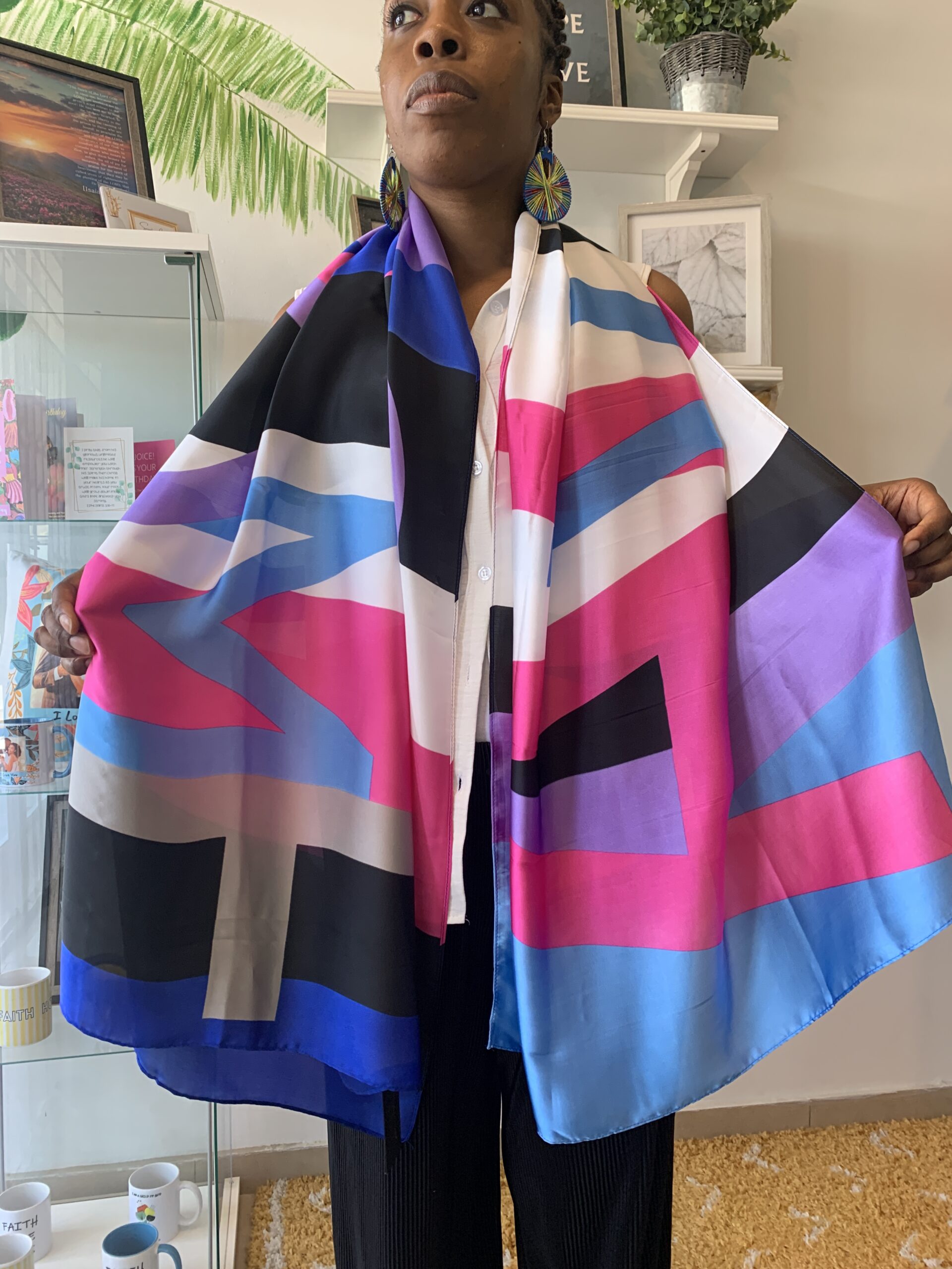 Bold Colour Silk Scarf - Pink Blue - Image 3
