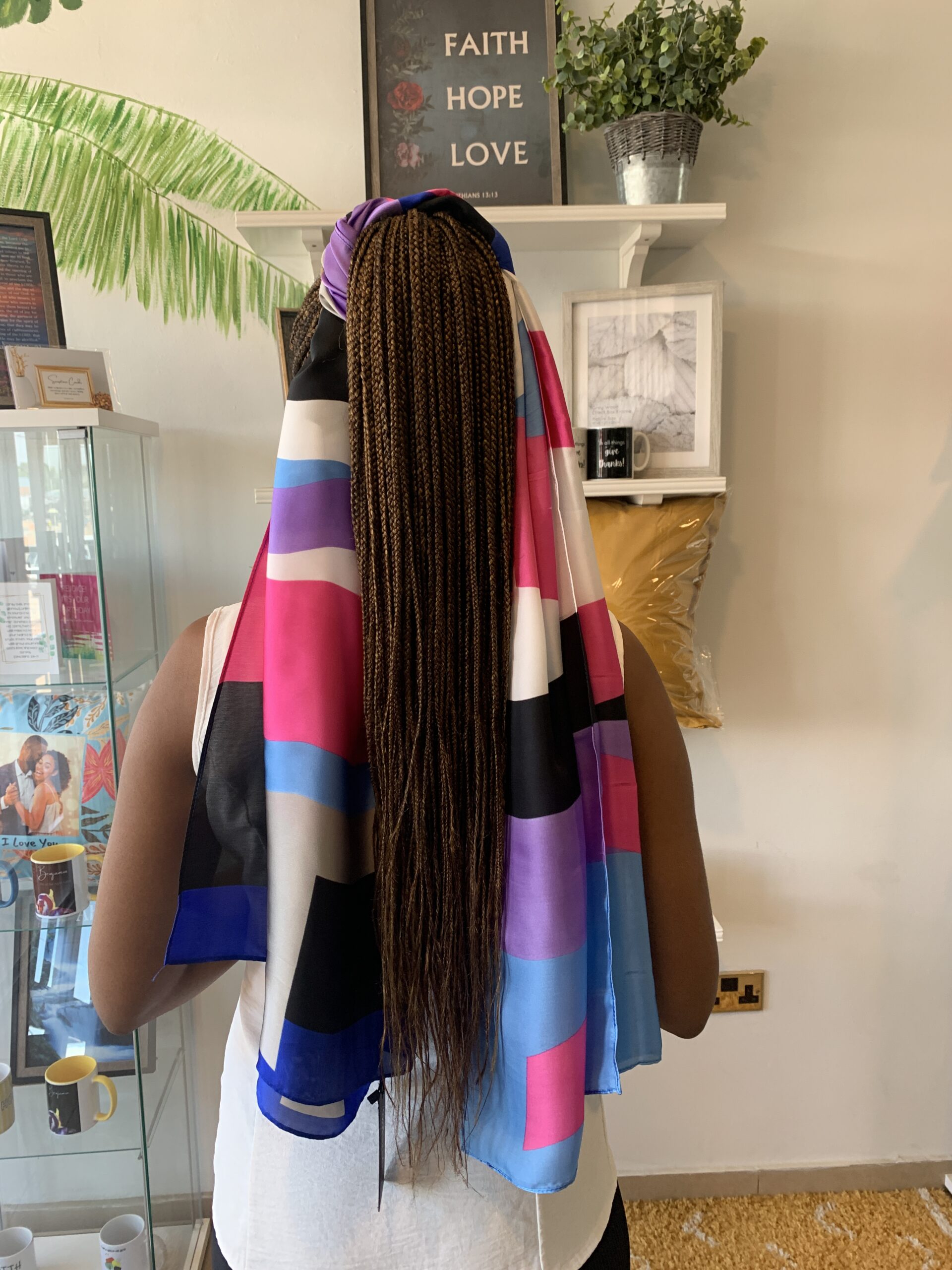 Bold Colour Silk Scarf - Pink Blue - Image 2